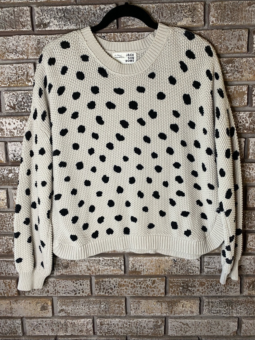 Jackson Rowe Cream Sweater with Black Polka Dots 100% Cotton